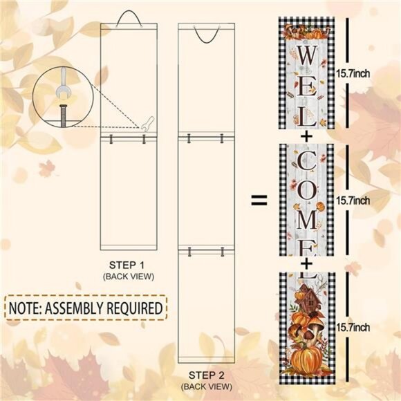 Fall Welcome Porch Sign Thanksgiving Day Wooden Door Sign 47" Large Buffalo - Picture 3 of 8